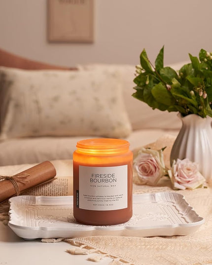 M&SENSE Fireside Bourbon Scented Candles, 2 Wick Jar Candle 19.4oz 110 Hour Long Lasting, Organic Natural Soy Wax Candle for Bedroom Kitchen Home Decor, Warm Housewarming Gifts for Men Women