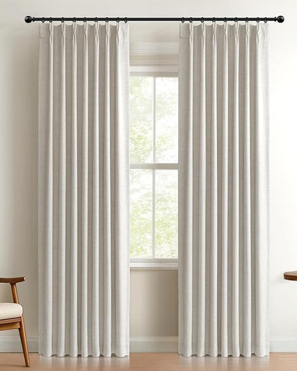 100% Blackout Shield Linen Look Textured Pinch Pleated Curtains Blackout Drapes 108 Inch Long 2 Panels Set, Faux Linen Blackout Curtains for Bedroom & Living Room, 40" W x 108" L, Beige