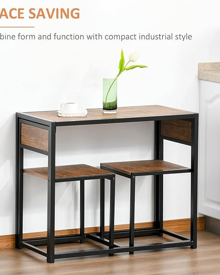 3-Piece Industrial Dining Table Set for Two, Kitchen and Dining Room Chairs, Compact Design for Small Spaces with Easy Assembly