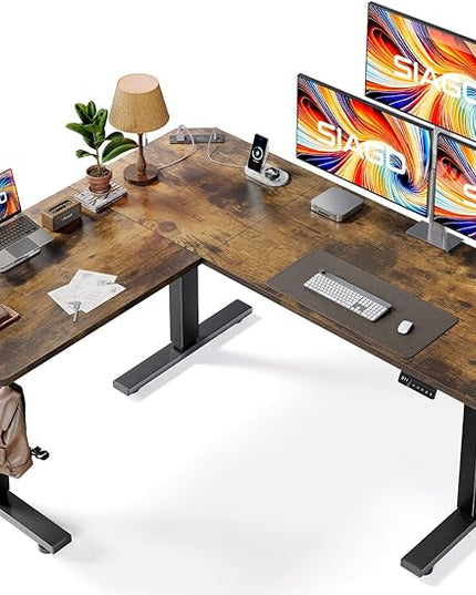 SIAGO L-Shaped Standing Desk - 63 x 55 Inch Adjustable Corner Standing Desk with Charging Station - L Shape Sit Stand Table with Memory Controller, Splice Board for Home Office