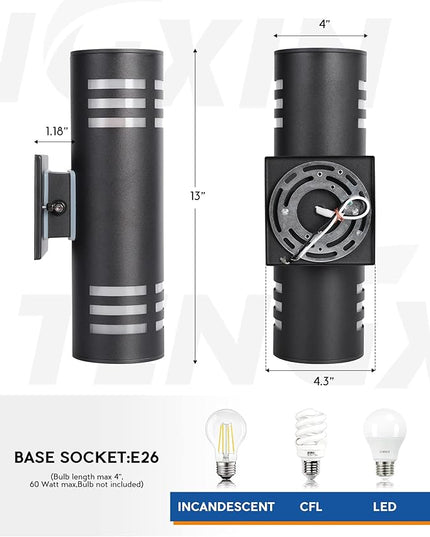 TENGXIN Outdoor Wall Lights, 2-Pack Dusk to Dawn Modern Outdoor Wall Sconce with Stainless Steel Cylinder, Black Finish Wall Mount Light,IP65 Waterproof