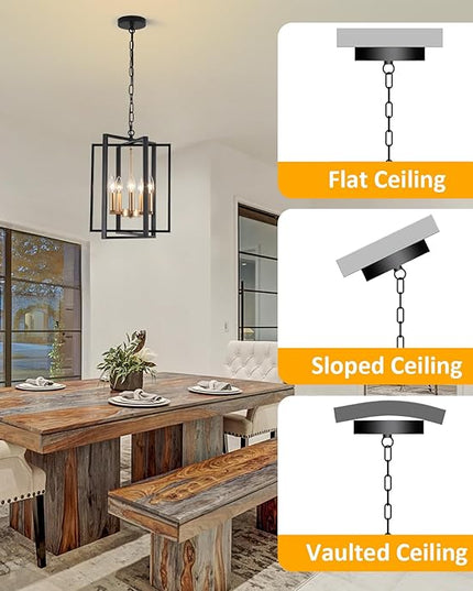 Black and Gold Modern Farmhouse Chandeliers for Dining Room, 5-Light Pendant Light Fixture Adjustable Industrical Entryway Light Fixture Hanging Chandelier for Kitchen Island Entryway Hallway Foyer