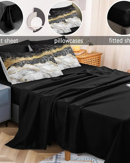 Marble Comforter Set Queen Size Black and Gold Bedding Comforter Set Gold Metallic Duvet Soft Lightweight Down Alternative Comforter Queen Bed in a Bag 8 Pcs Boys Girls Room Decor