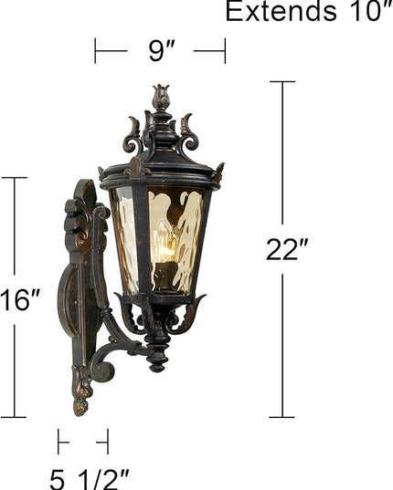 John Timberland Casa Marseille Vintage Outdoor Wall Light Fixture Veranda Bronze Scroll Frame 22" Champagne Hammered Glass for Exterior House Porch Patio Outside Deck Garage Yard Front Door