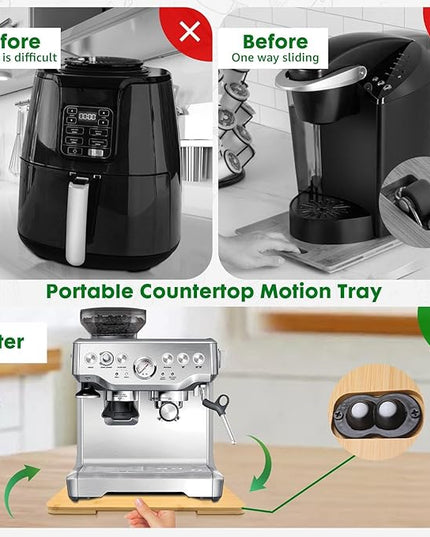 Appliance Slider 360° Rolling Tray for Coffee Maker Bamboo Coffee Pot Slider Tray for Countertop Rotation Sliding Tray with Wheels, Appliances Mat Easily from Under The Cabinet Natural(15.7"×13")