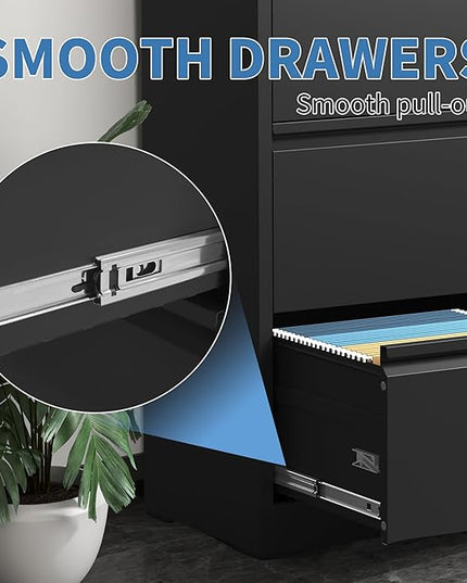 File Cabinets 3 Drawer,Metal Office Storage Filing Cabinet with Lock,Black Lateral Filing Cabinet for Home Office,Horizontal Locking File Cabinets for Legal/Letter/A4,Assembly Require,Black