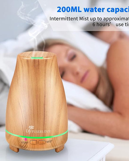 Diffuserlove Essential Oil Diffusers 200ML Diffuser Remote Control Aromatherapy Diffuser with 7 Color Lights, Auto Shut-Off for Bedroom Office Kitchen (Yellow Wood Grain)