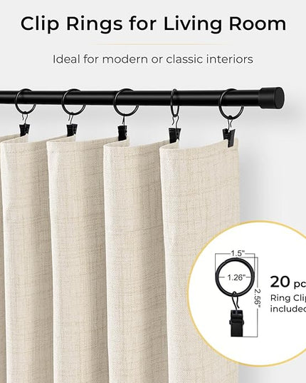 INOVADAY 100% Blackout Curtains for Bedroom, Black Out Curtains 108 Inch Long, Clip Rings Linen Blackout Drapes, Thermal Insulated Room Darkening for Living Room, 2 Panels - Cream,W50xL108