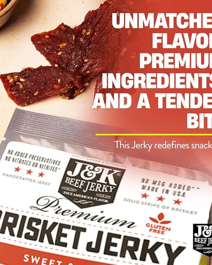 J&K Jerky Sweet & Spicy Brisket, Small Batch Handcrafted Beef Jerky 7 oz