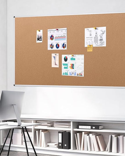 VIZ-PRO Large Cork Bulletin Board, 60 X 36 Inches, Wall-Mounted Corkboard with Silver Aluminium Frame for School, Office, and Home 5' X 3'