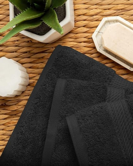 Superior Egyptian Cotton Pile 3 Piece Towel Set, Includes 1 Bath, 1 Hand, 1 Face Towel/Washcloth, Ultra Soft Luxury Towels, Thick Plush Essentials, Guest Bath, Spa, Hotel Bathroom, Black