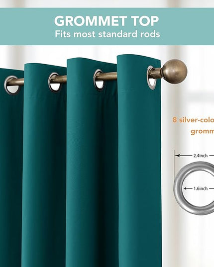 BONZER 100% Blackout Curtains 4 Panels - 54 x 95 Inch Thermal Insulated Full Light Blocking Window Drapes, Single Layer Grommet Curtain with Black Laminated Backing for Bedroom/Living Room, Sapphire