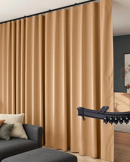 Room Divider Curtains Flexible Ceiling Tracks set Curtain track Ceiling Mount Blackout Curtain for Living Room Bedroom Ceiling Curtain Rod Privacy Dividers Panels W100 x H84 Khaki Drape & Black rail