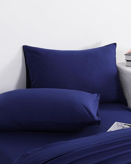 NTBAY Twin Comforter Set with Sheets, 5 Pieces Soft and Breathable Bedding Set, Bed in a Bag, Down Alternative Comforter Set Solid Color All Season, Kids Bedding Set, Navy Blue