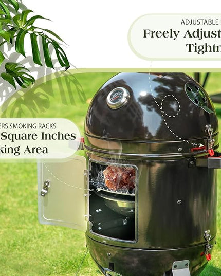 Sophia & William 18-Inch Vertical Charcoal Smokers BBQ Grills with Porcelain-Enameled Smoking Chamber & 2-Layer Smoking Shelves, Outdoor Smokers & Tabletop Grill Combo for Barbecue Camping(Black)
