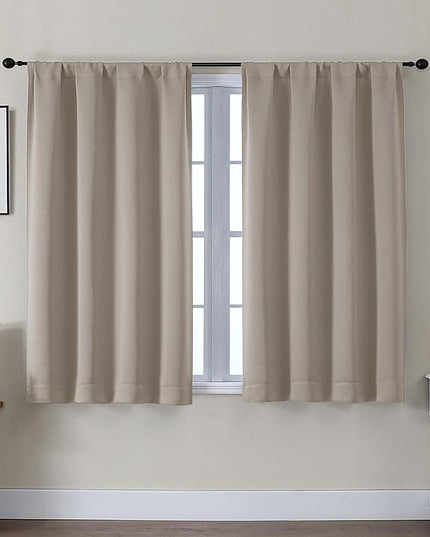 Gwine Blackout Curtains for Bedroom 45 Inch Length, Thermal Insulated Room Darkening Short Curtains, Rod Pocket Drapes for Bathroom Basement Patio Cabinet, Each 40" Wx45 L, Stone