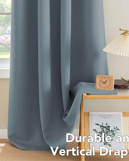 H.VERSAILTEX Premium Blackout Thermal Insulated Room Darkening Curtains for Bedroom/Living Room - Classic Grommet Top (2 Panels, Stone Blue, 52 Inch by 45 Inch)