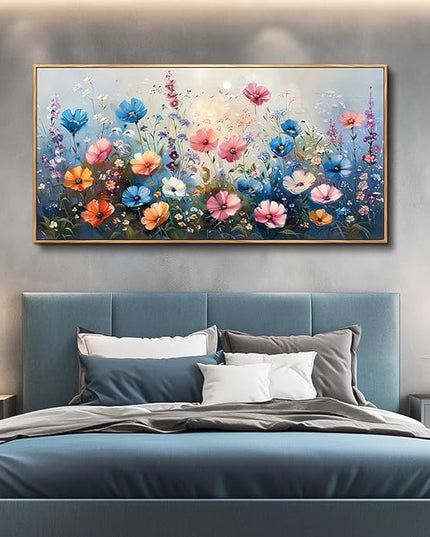 QIYILEXWART Large Wall Art For Living Room Canvas Wall Decor For Bedroom Watercolour Painting Office Decoration Colorful Flowers Wall Picture Artwork Ready To Hang Home Decor Wood Framed
