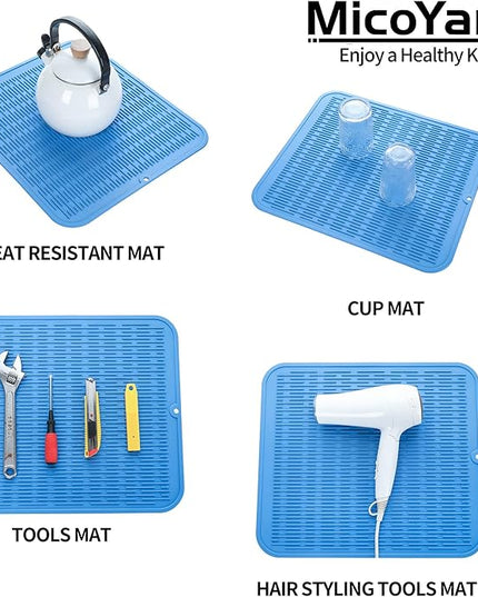 Silicone Dish Drying Mat for Multiple Usage,Easy clean,Eco-friendly,Heat-resistant Silicone Mat for Kitchen Counter or Sink,Refrigerator or Drawer Liner Lichen BlueL 2XL 24 inches x 18 inches