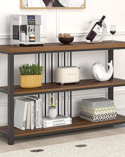 FOLUBAN Console Table for Entryway, Narrow Sofa Table with 3 Tier Storage Shelf for Living Room Hallway Behind Couch, Rustic Walnut