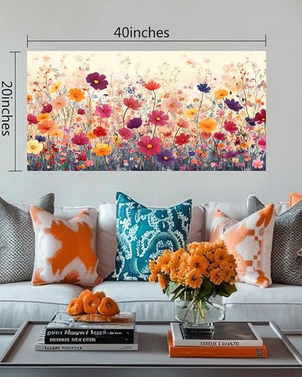 LKY ART Wall Art Canvas Floral Wall Decor for Living Room Colorful Wildflower Picture Garden Print Nature Floral Decorative Painting Office Bedroom Poster Artwork Home Decoration 20 x 40 inches