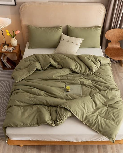 ROSGONIA Oversized King Comforter 128x120, 3pcs Super King Plus (1 Olive Green Comforter & 2 Pillowcases) Lightweight Oversized King Bedding Set Quilt
