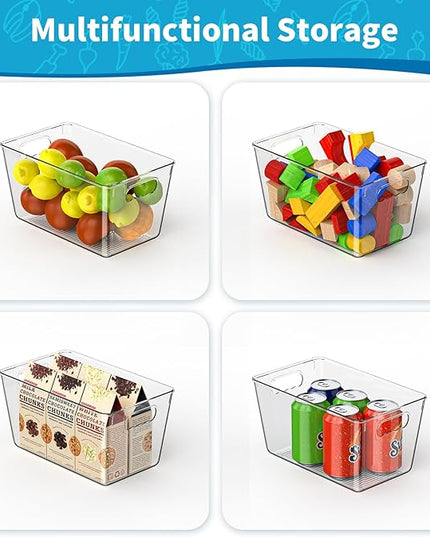 Clear Pantry Organizer Bins, Storage Containers & Plastic Containers with Handle, Cabinet Organizer, Home Organization Must Haves for Kitchen, Laundry Room, Office, Closet & Freezer (6 Pack)