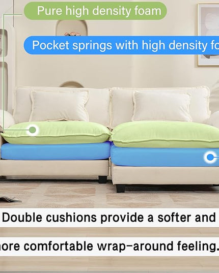 86" Modular Sectional Sofa, Comfy Cloud Couch Sectional Sofa with Ottoman, Chenille Sofa Sleeper Deep Seat Sofa with Throw Pillows for Living Room (Beige White, 86"- L Shape)