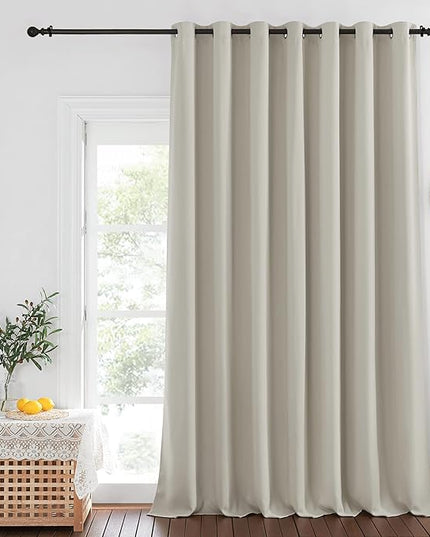 NICETOWN Extra Wide Blackout Sliding Door Curtains 108 inch Length - Grommet Insulated Curtain Light & Sound Blocking Drape for French Door/Patio Door (Natural, W100 x L108, 1 Panel)