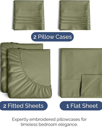 Split King Size 5 Piece Sheet Set - Comfy Breathable & Cooling Bed Sheets Set - Hotel Luxury Bedding for Women, Men, Kids, Teens, Boys & Girls - Deep Pockets and Wrinkle Free - Oeko-Tex - Sage Green