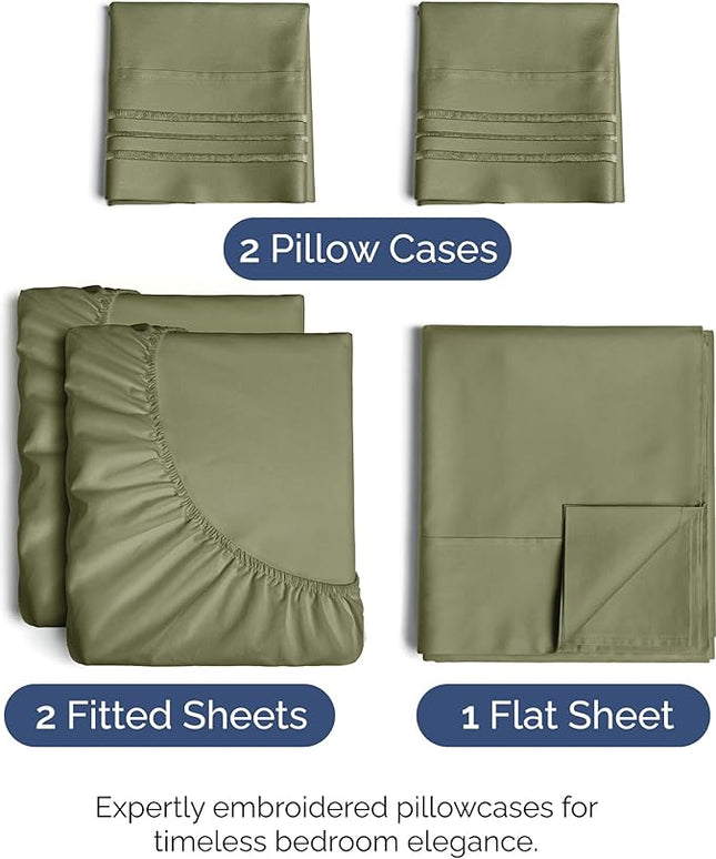 Split King Size 5 Piece Sheet Set - Comfy Breathable & Cooling Bed Sheets Set - Hotel Luxury Bedding for Women, Men, Kids, Teens, Boys & Girls - Deep Pockets and Wrinkle Free - Oeko-Tex - Sage Green