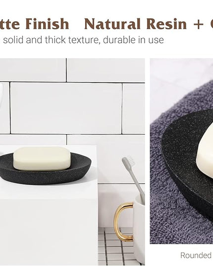 Shinowa Soap Dish, Resin Soap Saver Sponge Dish Tray Mini Storage Tray for Bathroom Bedroom Vanity Table Kitchen Counter-Top Organization, Gravel Black