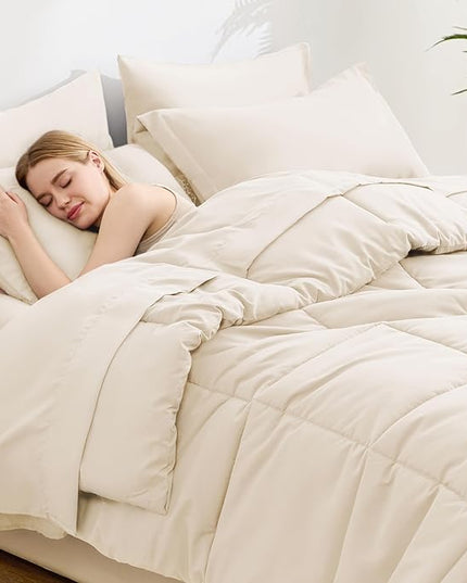 Love's cabin King Size Comforter Set Beige, 7 Pieces King Bed in a Bag, All Season Bedding Sets with 1 Comforter, 1 Flat Sheet, 1 Fitted Sheet, 2 Pillowcase and 2 Pillow Sham