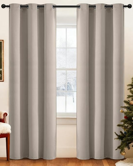 Yakamok Blackout Curtains Room Darkening Thermal Insulated Window Panels,Solid Grommet Top Drapes for Bedroom/Living Room(38Wx84L, Natural, 2 Panels)