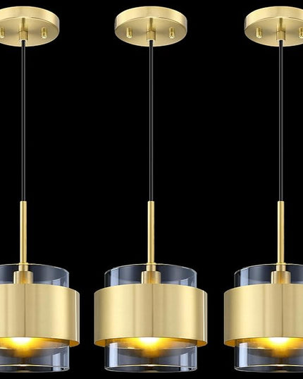 3 Pack 1 Light Hanging Kitchen Island Modern Industrial Farmhouse 6.5" Metal Shade Clear Glass Pendant Light Fixture,Gold Finish Over Sink Restaurant bar Corridor