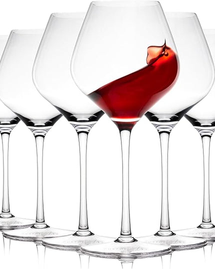 Gusto Nostro Crystal Wine Glasses Set of 6, 22 Oz Long Stem Modern Wine Glasses for White and Red Wine, Dishwasher Safe, Fancy, Elegant, Large and Tall Wine Glass for Wedding Christmas Anniversary