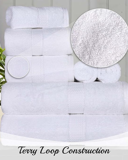 Superior Egyptian Cotton Pile Hand Towel Set of 4, Ultra Soft Luxury Towels, Thick Plush Essentials, Absorbent Heavyweight, Guest Bath, Hotel, Spa, Home Bathroom, Shower Basics, White
