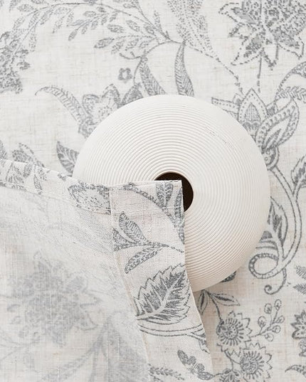 Lazzzy Grey Floral Linen Farmhouse Curtains for Living Room 84 Inch Length Window Curtains Semi Sheer Drapes for Bedroom Country Light Filtering Curtain Grommet Top 2 Panels Grey on Beige
