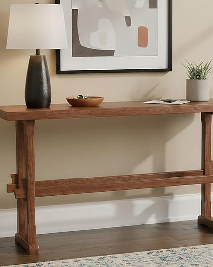 chairus 59" Long Console Table Farmhouse Narrow Sofa Table with Crossbar Solid Wood Entryway Table for Living Room/Hallway/Entrance, Walnut