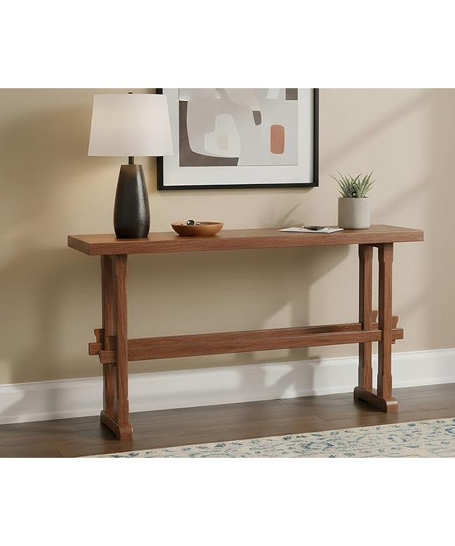 chairus 59" Long Console Table Farmhouse Narrow Sofa Table with Crossbar Solid Wood Entryway Table for Living Room/Hallway/Entrance, Walnut