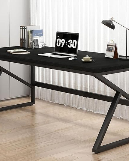 HSH 70 Inch Long Black Desk, Large Metal Wood Computer Desk for 2 Monitors, Modern Home Office PC Laptop Desk for 2 People Executive Writing Work Study Gaming, Simple Bedroom Living Room Black Table
