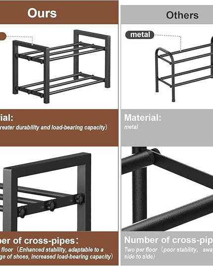 2-Tier Expandable Shoe Rack,Adjustable Shoe Shelf Storage Organizer Heavy Duty Metal Free Standing Shoe Rack for Entryway Closet Doorway (Black)
