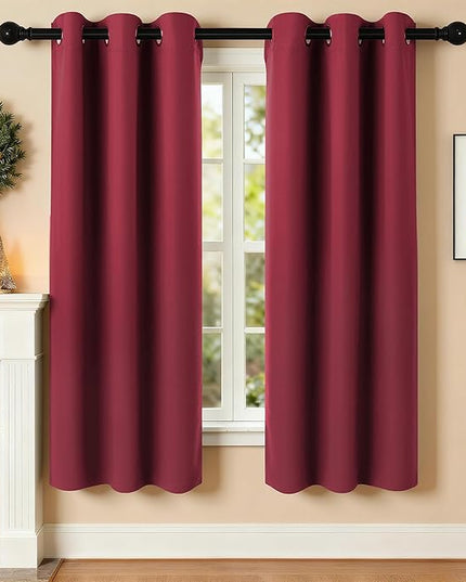 Room Darkening Curtains 63 Inch Length for Bedroom Living Room, Insulated Thermal Grommet Curtain Drapes, Blackout(60-90%,Not 100%) Window Treatment Decor, 2 Panels, 35x63, Burgundy Red