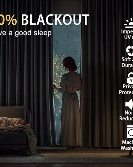 JIUZHEN Greyish White Blackout Curtains for Bedroom - Light Blocking and Noise Reducing Grommet Curtains for Living Room Darkening Curtains, Set of 2 Window Curtain Panels, 38 x 72 Inch Length