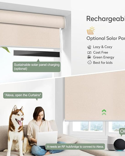 ZSHINE Motorized Blackout Window Blinds Customize Width (23-95 Inches) Remote Control Wireless and Rechargeable Roller Shades Blinds for Windows, Home, Office, Hotel, Club, Restaurant(82010T)