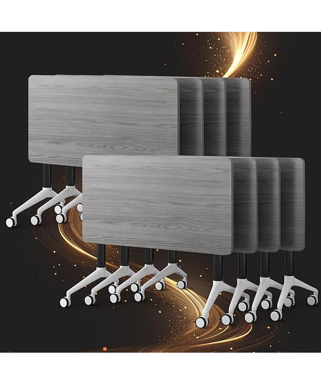 Conference Table, Folding Conference Room Tables, Modern Flip Top Seminar Training Meeting Table with Wheels, Modular Foldable Conference Tables for Home Office Classr (Gray 8 Pack 70.8inch)