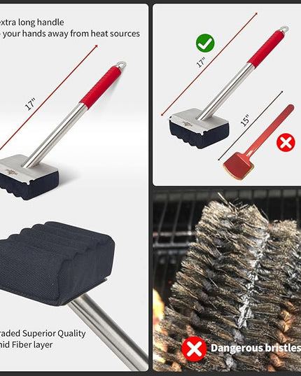Grill Brush Bristle Free,Upgraded Aramid Fiber Wavy Pad Perfect for Cast Iron Grates/Porcelain/Weber Gas/Charcoal Grill,Replaceable Cleaning Head,Safe Grill Brush for Outdoor Grill