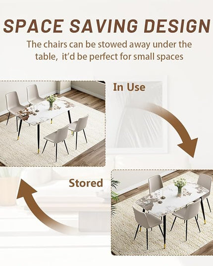 Small Dining Table Set for 4, 50'' Sintered Stone Dining Table with 4 Chairs, Easy to Assemble, Suitable for Small Spaces