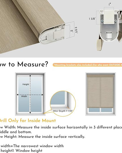 Persilux Smart Motorized Blinds with Remote, No Drill Automatic Roller Shades for Indoor Windows, Light Filtering Linen Fabric, Electric Blinds for Windows, Weave Straw C162-4, Custom Size