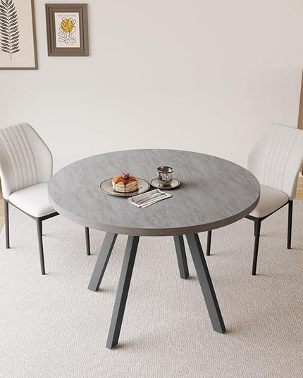 34.6'' Round Dining Table and Chairs for 2, Space Saving Modern Casual Coffee Table Set for Apartment Kitchen Dining Room (Grey Table+2 White Chairs)